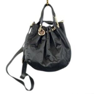 Henri Bendel Womens Black Nylon Crossbody Bucket Bag Gold Hardware Boho Chic